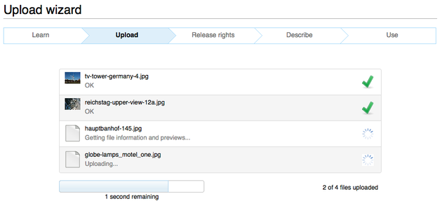 Screenshot of Upload Wizard uploading multiple files