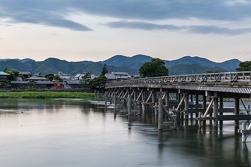 Togetsu-kyo bridge at dusk, Kyoto, Japan