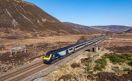 ScotRail's Inter7City 1T84 Inverness - Glasgow Queen Street at the summit of Druimuachdar (Drumochter) pass