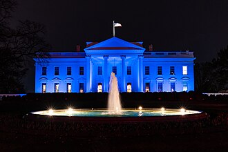 White House was illuminated in blue as part of the "Light It Up Blue" campaign by Autism Speaks