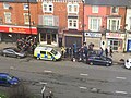 Police and media on Hagley Road, Birmingham